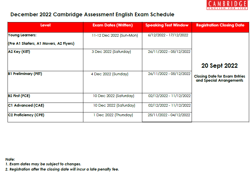 Exam Schedules Cambridge English For Life