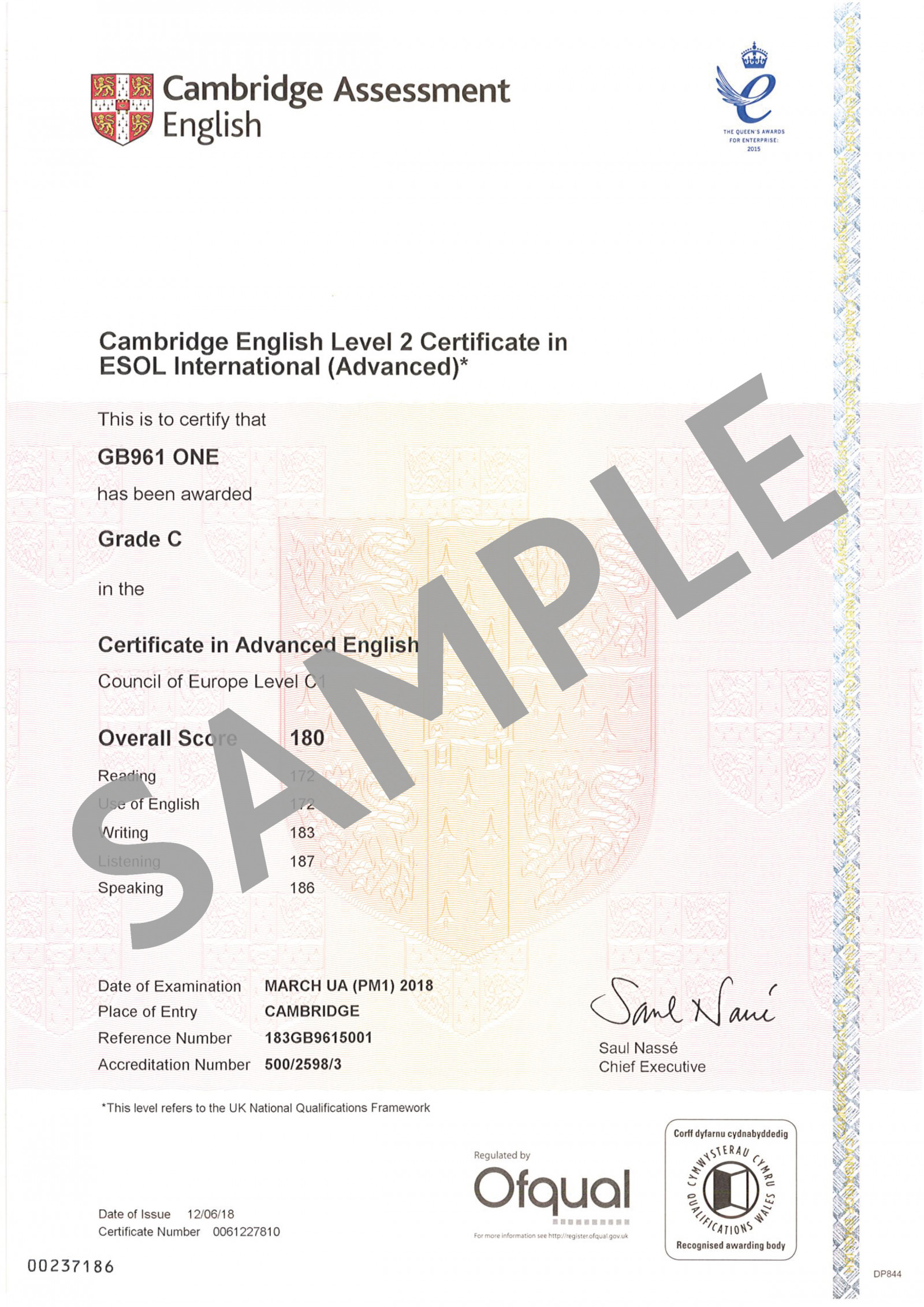 Cambridge Assessment English C1 Advanced certificate